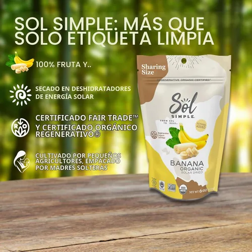 Vista 5 de Sol Simple Plátanos secos orgánicos regenerativos, 6 onzas, paquete de 2