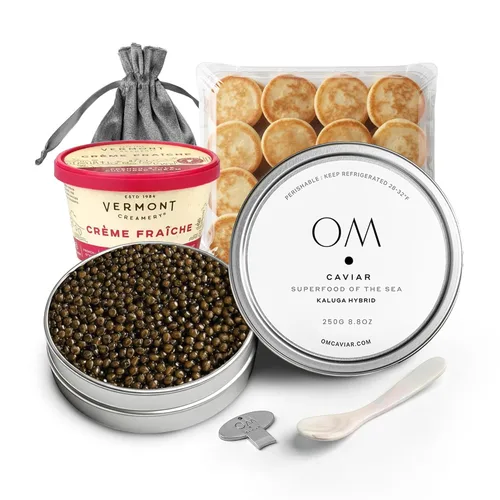 Vista 9 de OM Caviar Kaluga Hybrid Gift Set River Beluga Sturgeon Roe - 1.7oz/50g