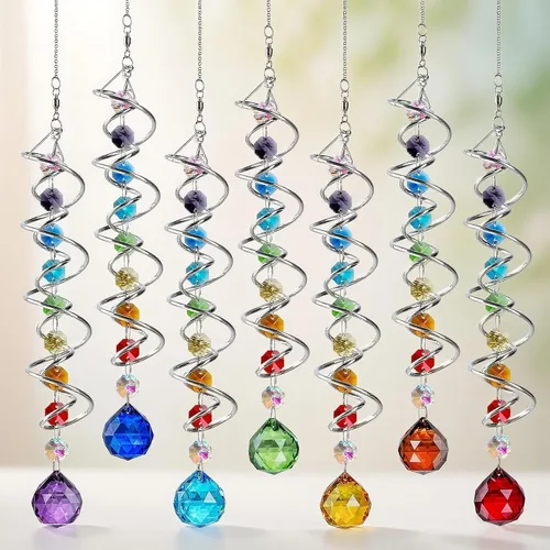 Vista 9 de Atrapasoles de cristal de 7 chakras, adornos de prismas de cristal colgantes con cuentas de arcoíris de 0.787 pulgadas para ventana, jardín
