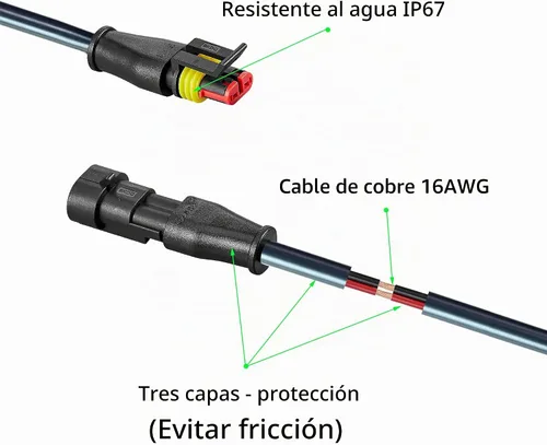Vista 3 de Conector de 2 pines, moldeado por inyección, 16 AWG macho y hembra, conectores impermeables de 2 hilos, conectores de cable eléctrico IP67