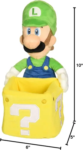 Vista 3 de Little Buddy Super Mario Bros. Luigi Holding - Bloque de monedas de peluche, 10 pulgadas, multicolor (1350)