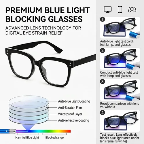Vista 3 de Blue Light Blocking Glasses For Woman, Uv400/Uva/Uvb Protection Tac Lens Square Pc Frame, For Tv, Video, Pc, Phone