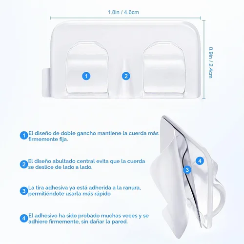 Vista 3 de Ganchos para clips de luces de cadena para exteriores: 25 piezas de clips de cable resistentes con tiras adhesivas impermeables para colgar luces