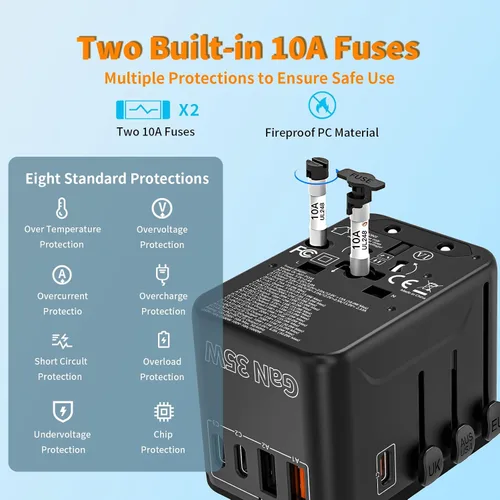 Vista 3 de CC Store Adaptador de viaje universal con 3 puertos USB-C y 2 USB-A 35W Negro Naranja-35W