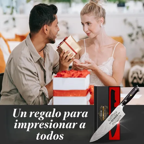 Vista 7 de Regalos para él, marido, hombres, Navidad, aniversario, 8 pulgadas, acero inoxidable alemán profesional 1.4116, cuchillo de chef grabado