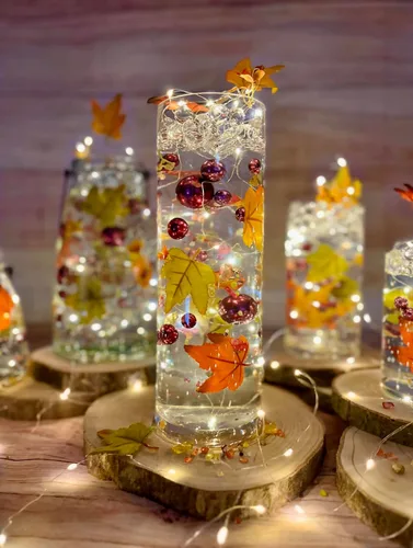 Vista 7 de Paquete de hojas de otoño festivas, perlas y gemas flotantes para decoración de jarrones y mesa