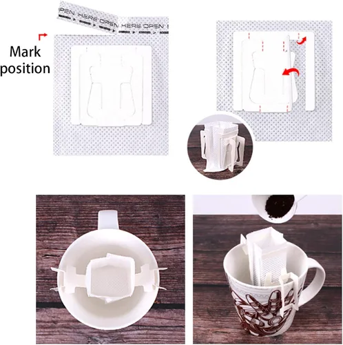 Vista 6 de Paquete de 50 bolsas de café portátiles para colgar en las orejas, bolsa de papel desechable de filtro de café de una sola porción para viajes