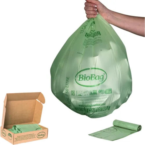 Vista 11 de Bolsas de basura compostables con cordón de 1.2 galones para restos de alimentos de BioBag, 80 unidades, certificadas por BPI, cumplen