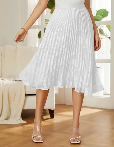 Vista 188 de GRACE KARIN - Falda plisada de gasa para mujer, con cintura alta y elástica, vuelo, corte acampanado y longitud por debajo de la rodilla