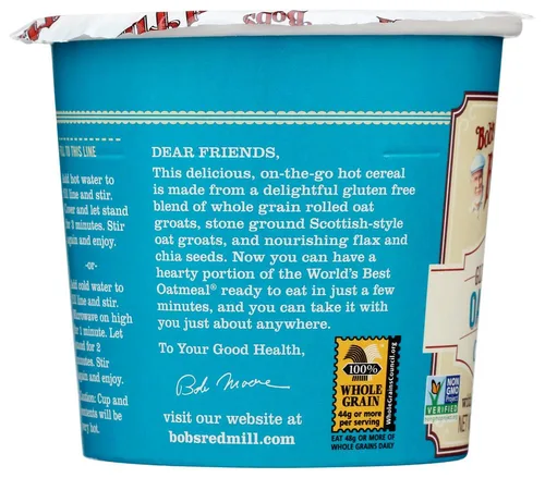 Vista 4 de Bob's Red Mill - Taza de avena clásica sin gluten con lino y chía (paquete de 12)