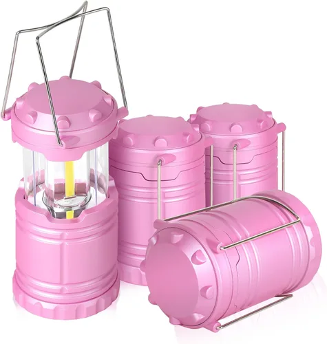 Vista 10 de Paquete de 2 mini linternas LED rosas para acampar, luces portátiles para acampar, lámparas con mango al aire libre, luces de emergencia esenciales