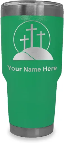 Vista 7 de LaserGram Vaso aislado al vacío de 20 onzas, cruz de calvario, grabado personalizado incluido (negro)
