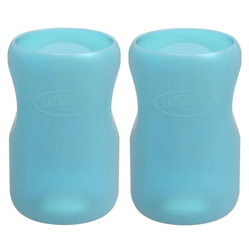 Vista 13 de Funda de botella de vidrio de cuello ancho Dr. Brown's Options+, 100% silicona, azul, sin BPA, 5 oz, paquete de 1 unidad