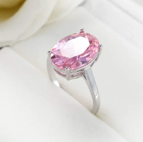 Vista 5 de Anillo de piedras preciosas de topacio rosa de plata 925 para mujer, talla 6-10