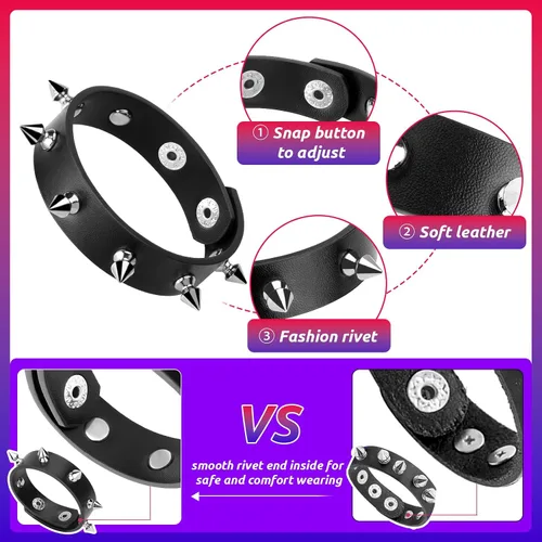 Vista 4 de Pulsera de cuero con tachuelas remache de clavos unisex