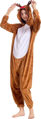 Vista 3 de Funivals Unisex Animals Costume AdultPlush Hooded Animals Onesie Homewear AdultsHalloween Christmas Jumpsuit Women & Men