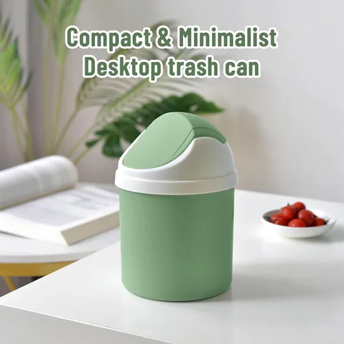 Vista 3 de Mini Cubo de Basura de Escritorio con Tapa Abatible, Elegante Papelera de Mesa con Lunares de Encaje, Cesta de Papel de Desperdicio Redonda, Pequeño