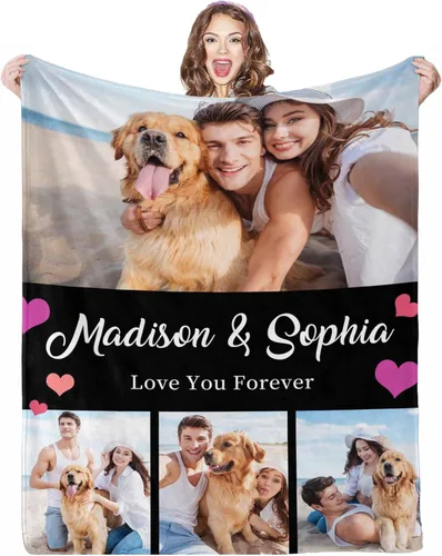Vista 23 de Mantas personalizadas con fotos, 1 foto, manta personalizada, regalos personalizados para mamá, papá, pareja, novia, novio, esposa, marido, 8 tamaños