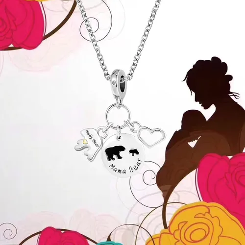 Vista 4 de KunBead Abalorios colgantes con diseño de corazón de mamá oso compatibles con pulseras Pandora, Cobre, vidrio