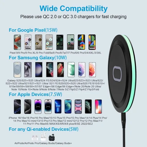 Vista 5 de Pixel 10a - Almohadilla de carga inalámbrica rápida de 15 W con adaptador para Google Pixel 9 9a 9 Pro Fold 8a 7a, iPhone 16 15 14 13 Pro Max