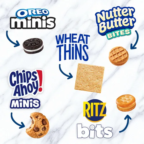 Vista 4 de Galletas OREO Mini, Mini CHIPS AHOY! Galletas, RITZ Bits Galletas de queso, bocadillos Nutter Butter y galletas Wheat Thins, paquete surtido Nabisco