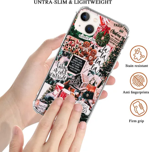 Vista 2 de Funda de collage de Navidad de invierno para iPhone 15 Plus, diseño retro estético de pan de jengibre y árbol de Navidad para niñas, mujeres