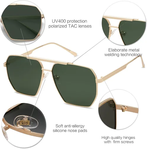 Vista 4 de SOJOS Gafas de sol polarizadas cuadradas retro de gran tamaño para mujeres y hombres estilo vintage UV400 gafas de sol clásicas grandes de metal