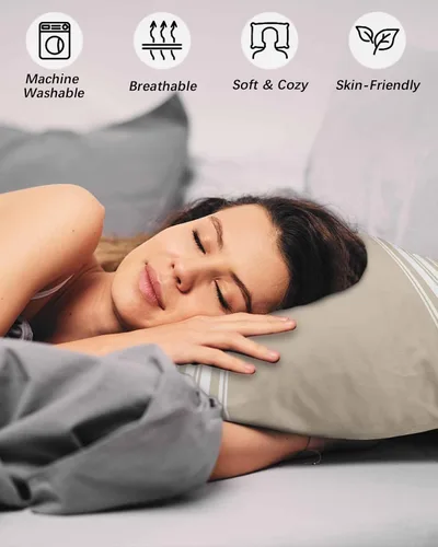 Vista 4 de Fundas de almohada de tamaño estándar con rayas rústicas campestres, paquete de 2 fundas de almohada suaves para cama, sofá o sillón, funda de cojín