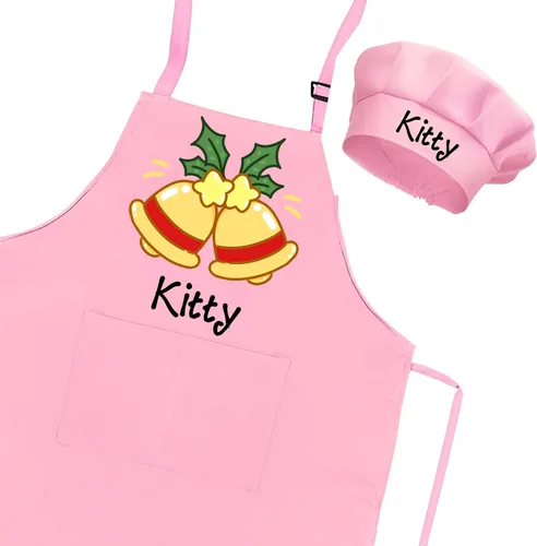Vista 6 de Juego de delantal personalizado y sombrero de chef con nombre personalizado para niños y sombrero de chef ajustable para cocinar, hornear, cocina