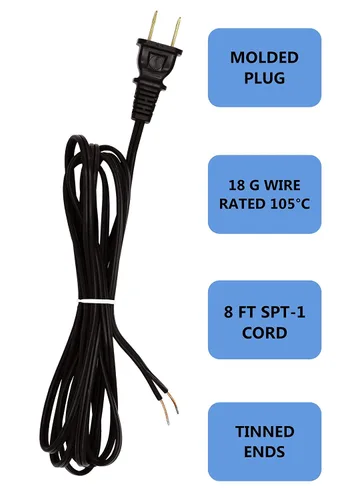 Vista 4 de Creative Hobbies Cable de lámpara de repuesto blanco, 8 pies SPT-1 1 paquete Cable de lámpara de repuesto, pieza de reparación de lámpara, cable