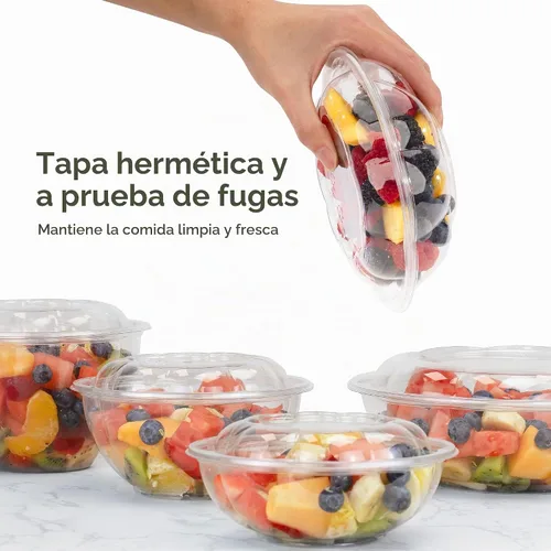Vista 4 de Fit Meal Prep 50 unidades 18 onzas Tazones desechables de plástico transparente para ensalada con tapas herméticas - Para llevar para almuerzo