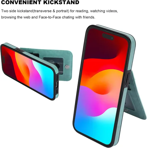 Vista 89 de KIHUWEY - Funda tipo cartera compatible con iPhone 15 con soporte para tarjetas de crédito, cierre magnético, soporte de cuero premium, cubierta