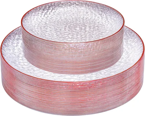 Vista 15 de Rubtlamp 60 platos de plástico, platos desechables de color marrón transparente, platos de plástico martillados resistentes, platos desechables