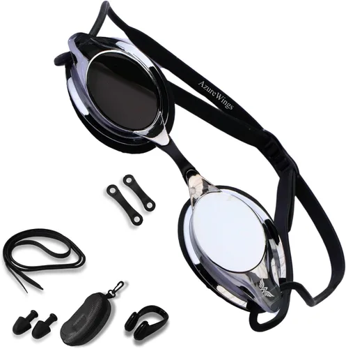 Vista 8 de Swim Goggles for Men Women – No Leak Anti-Fog UV HD Wide Vision, Racing & Swimming Goggles Black-Electroplate