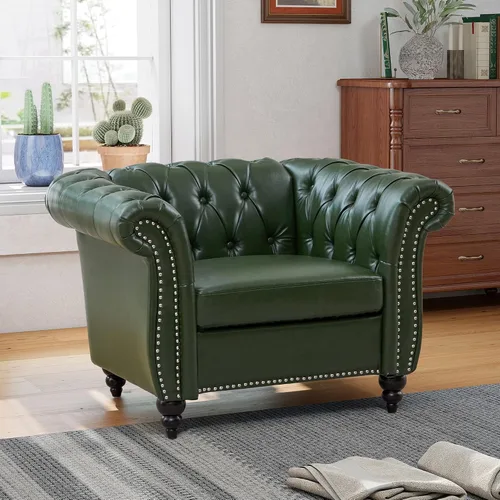 Vista 33 de QHITTY Sofá grande Accent, sofá Chesterfield de 3 plazas moderno de cuero, sofá tapizado con respaldo copetudo para muebles de sala de estar (negro)