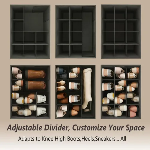Vista 4 de Organizador de zapatos otomano de almacenamiento para armario, caja de almacenamiento con divisores ajustables para zapatos, ropa, juguetes, manta
