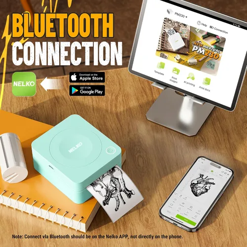 Vista 2 de Nelko Impresora de calcomanías, PM230 Print Pod Mini Bluetooth Portabel Sticker Maker con 1 rollo de papel, cápsulas de impresión con múltiples