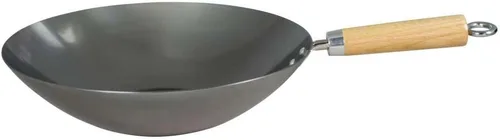 Vista 3 de Dexam 12108414 Wok antiadherente de acero al carbono con mango de madera de 13.4 in, color negro