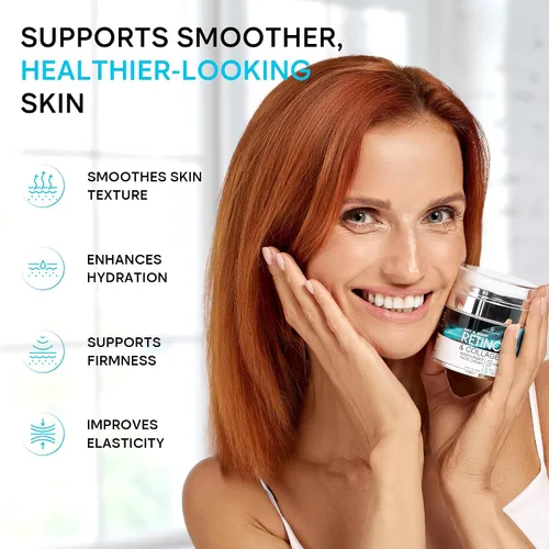 Vista 5 de Crema Hidratante Facial con Retinol, Crema Antienvejecimiento para Cuello Reafirmante, Crema Facial de Día y Noche con Colágeno y Ácido Hialurónico