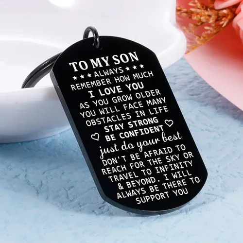 Vista 4 de Llavero de regalo de mamá inspirador con texto en inglés "I Love You", regalo para el día de San Valentín para él, niños, adolescentes, cumpleaños