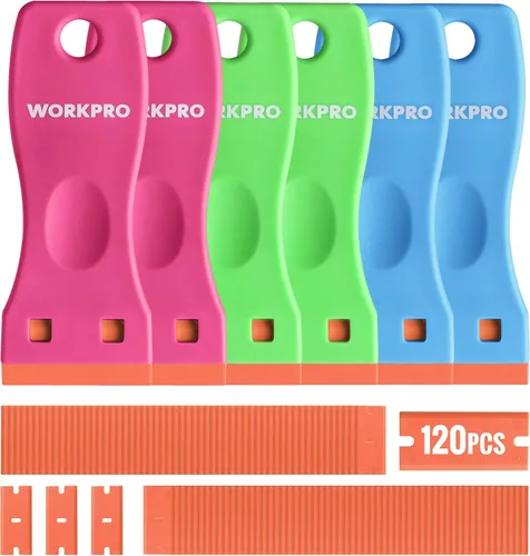 Vista 7 de WORKPRO Kit de raspador de hoja de afeitar de plástico, 3 raspadores con 120 cuchillas