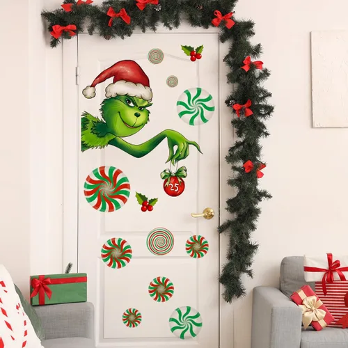 Vista 15 de Adhesivo decorativo para puerta de Navidad, calcomanías de puerta de vidrio de temporada extraíbles con calcomanías de copo de nieve para ventana