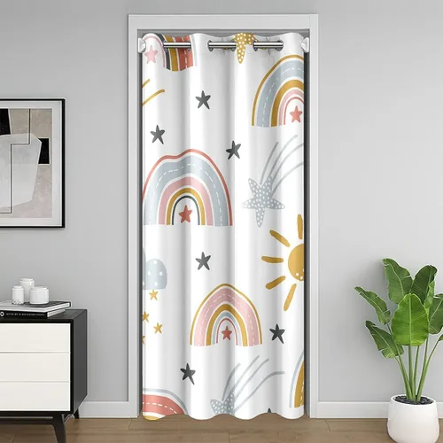 Vista 8 de Erosebridal Cortina opaca para puerta de zorro para niños, bonito diseño de oso bosque, ciervo, para niños y niñas, búho de dibujos animados
