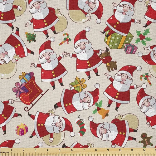 Vista 27 de Ambesonne Tela Navideña por Yarda, Tema Navideño Colorido Vivo Piñas de Pino Ramas Hombre de Jengibre Imagen de Bayas Estampada, Tela de Punto