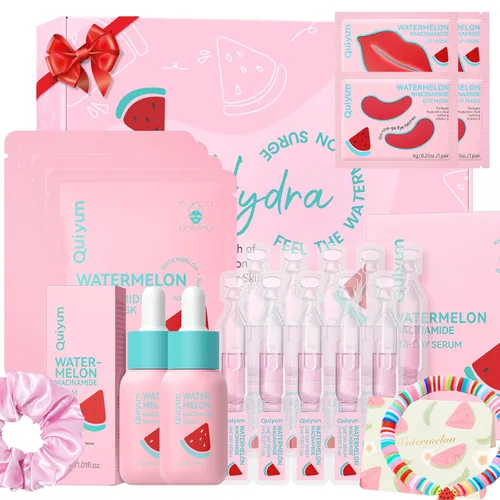 Vista 10 de QUIYUM - Juego de cuidado de la piel de sandía y niacinamida, kit facial brillante de 3 piezas para adolescentes 3-in-1 Daily Routine: Cleanser