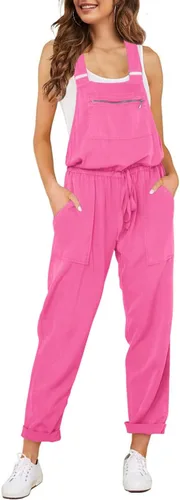 Vista 2 de ReachMe Overol con pechera ajustable para mujer, estilo casual, holgado, con bolsillos