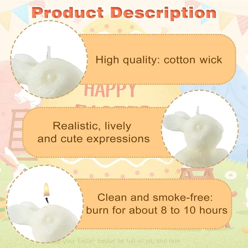Vista 3 de MTLEE 6 piezas de velas de Pascua con forma de conejito, velas aromáticas de soja, velas de té primaverales hechas a mano, regalo de Pascua
