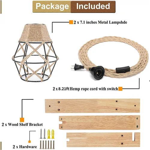 Vista 5 de Frideko - Juego de dos apliques de pared de madera enchufables, lámpara de pared rústica con cable de enchufe, accesorios de luz de pared