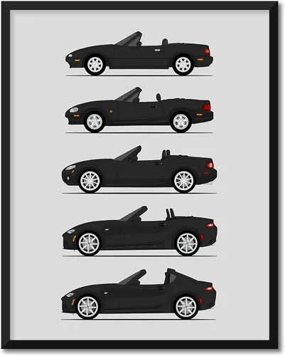 Vista 21 de Custom Car Posters Póster hecho a mano compatible con Mazda Miata (perfil lateral), decoración de la NA, NB, NC, ND, Miata Generations History