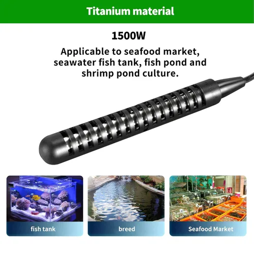 Vista 2 de GRILLME Calentador de agua de inmersión eléctrico portátil de titanio de 1500 W, calentador de agua de cubo, calentador de agua de mar para pecera